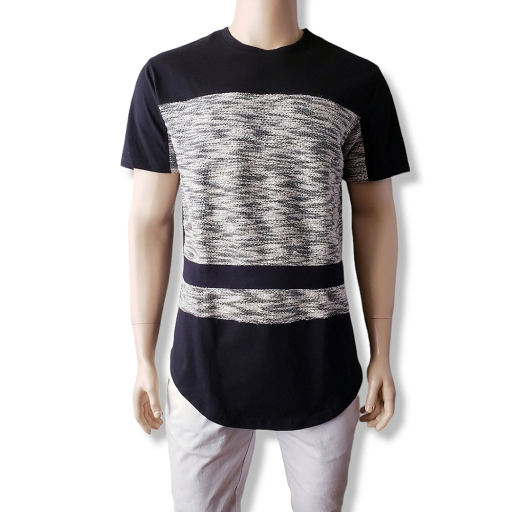 Akademiks Long Line Black & White Paneled T-Shirt